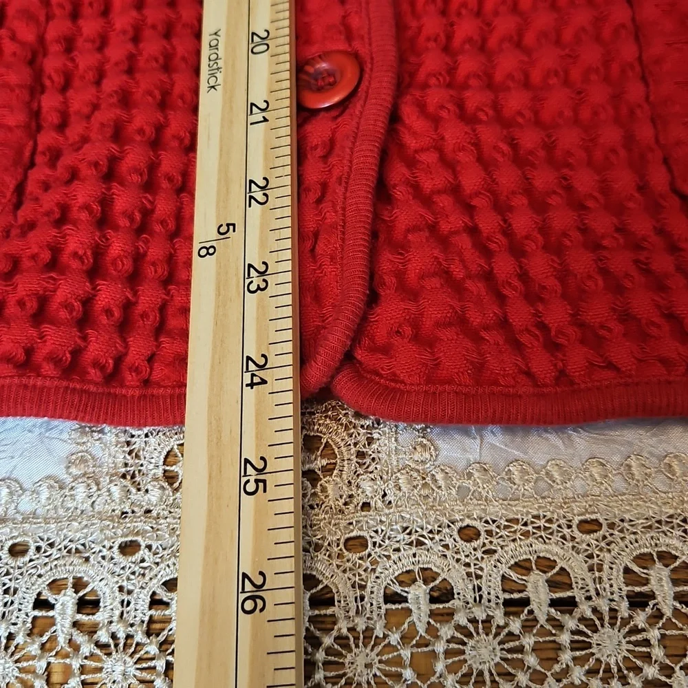 Vintage Cindy Bai Thick Waffle Knit Button- Up Cardigan With Front Pockets - Picture 7 of 11